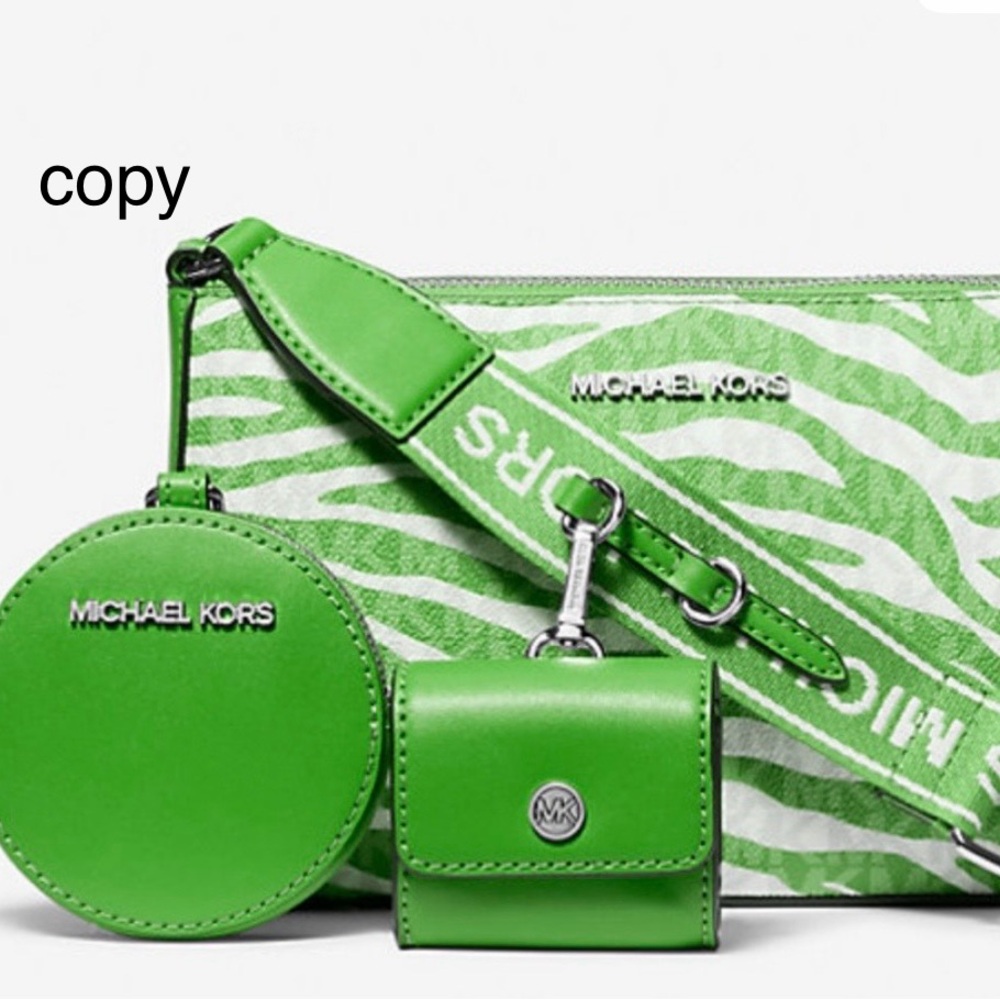 Michael Kors Green Zebra Print Crossbody Set